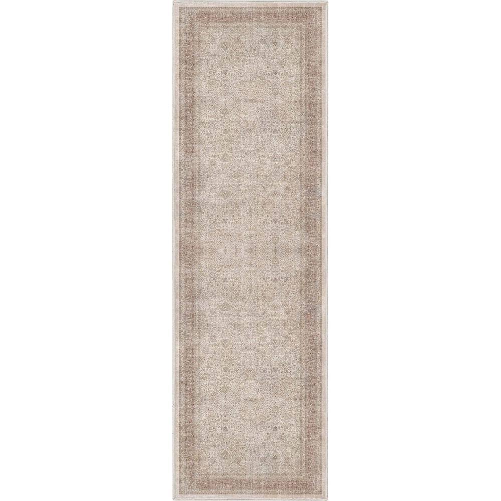 Beige Chenille Vintage Oriental Flat-Weave Runner Rug