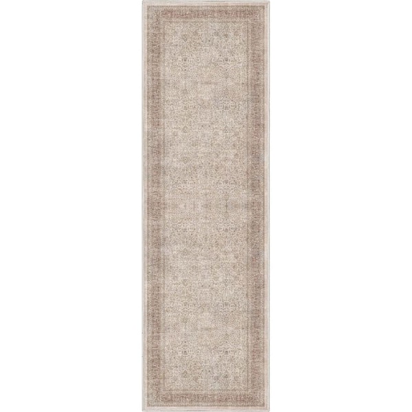 Well Woven Beige 2 ft. 3 in. x 7 ft. 3 in. Runner Flat-Weave Asha Isolde Vintage Oriental Botanical Area Rug