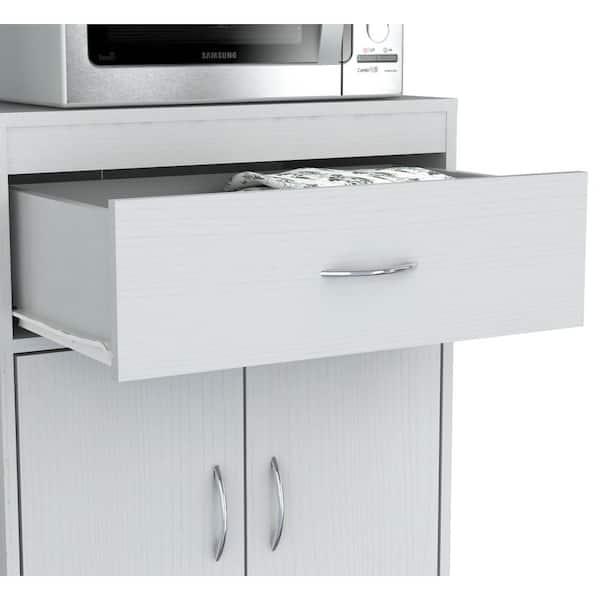 Inval Ready to Assemble 23.62 in. x 15.75 in. x 54.13 in. White Laminate Microwave Storage Cabinet