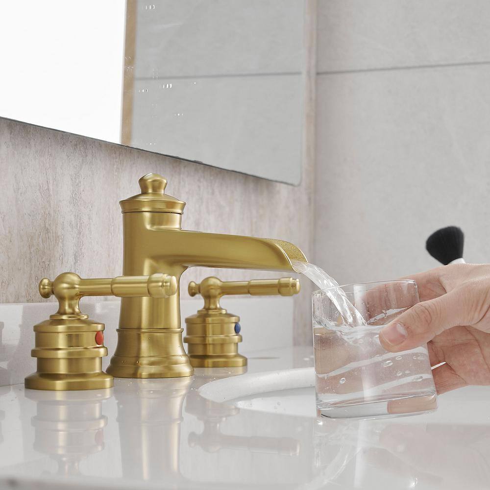 Brushed Gold 8-Inch Widespread Double Handle Bathroom Faucet