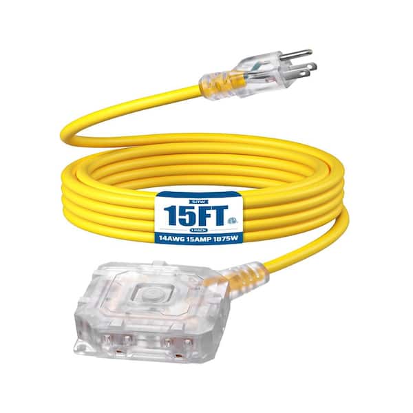 15FT Outdoor Heavy Duty Extension Cord with Dust-Proof&Waterproof Switch, 6Outlets,14AWG SJTW,15A/125V/1875W, ETL Listed