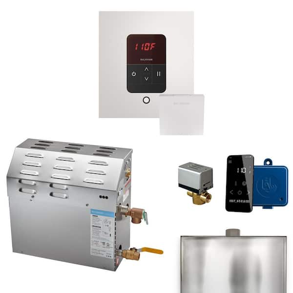 MS 12 kW (12000 W) Steam Shower Generator Package with Square iTempo Control in White and Accessories