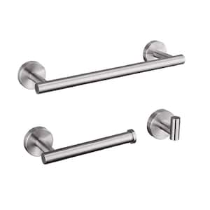 3-Piece Bath Hardware Set with Towel Hook and Toilet Paper Holder and 12 in. Towel Bar in Stainless Steel Brushed Nickel