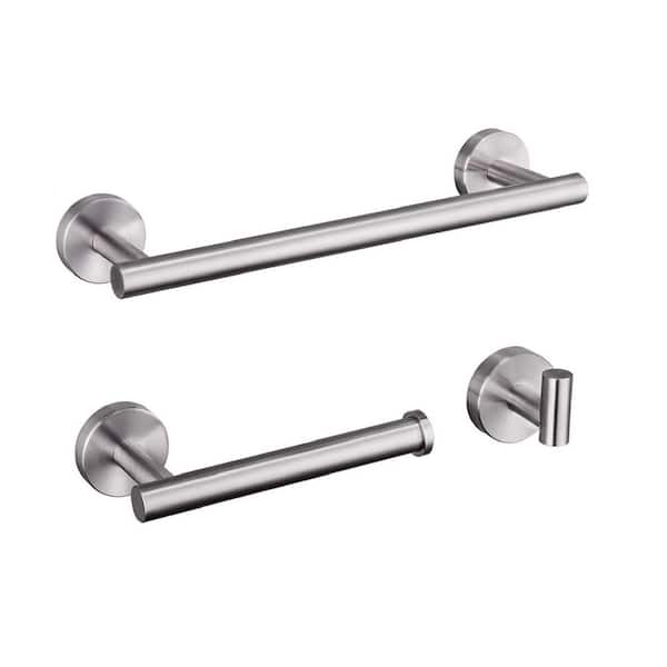 Interbath 3-Piece Bath Hardware Set with Towel Hook and Toilet Paper Holder and 12 in. Towel Bar in Stainless Steel Brushed Nickel