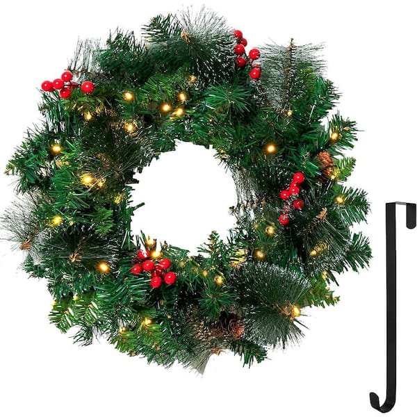 20 in. Artificial Christmas Wreath with 15 in. Hanger, Battery Operated