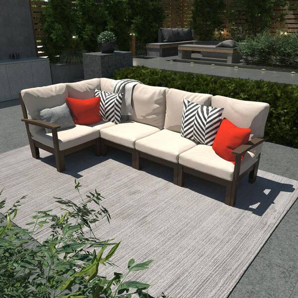 Highwood Bespoke Deep Seating 5 Piece Plastic Outdoor Sectional Set with Cushions AD DSSEC051 DN ACE