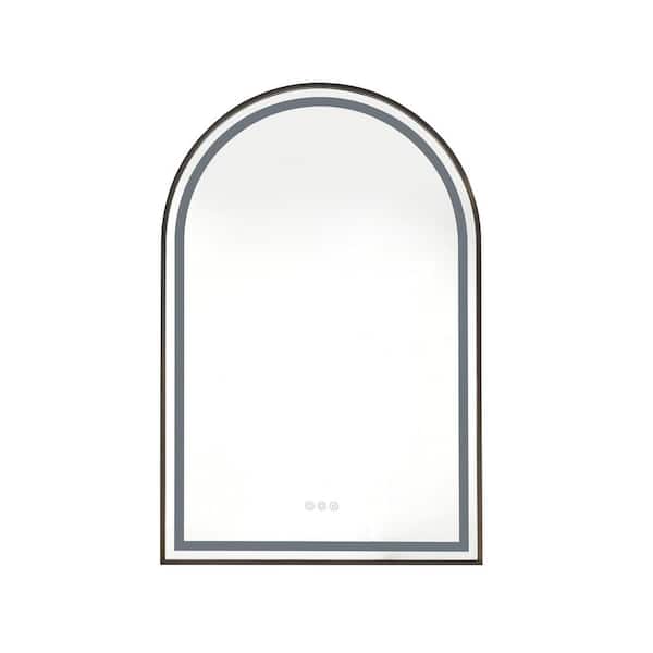Aoibox 26 in. W x 39 in. H Framed Wall Mount Bathroom Vanity Mirror Arched Bronze, LED Light, Anti-Fog, Touch Sensor