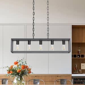 5-Light 60-Watt Matte Black Modern Rectangular Mini Pendant Light with No Glass Shade and No Bulb Included