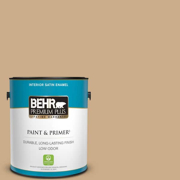 BEHR PREMIUM PLUS 1 gal. #N280-4 Perfect Tan Satin Enamel Low Odor Interior Paint & Primer