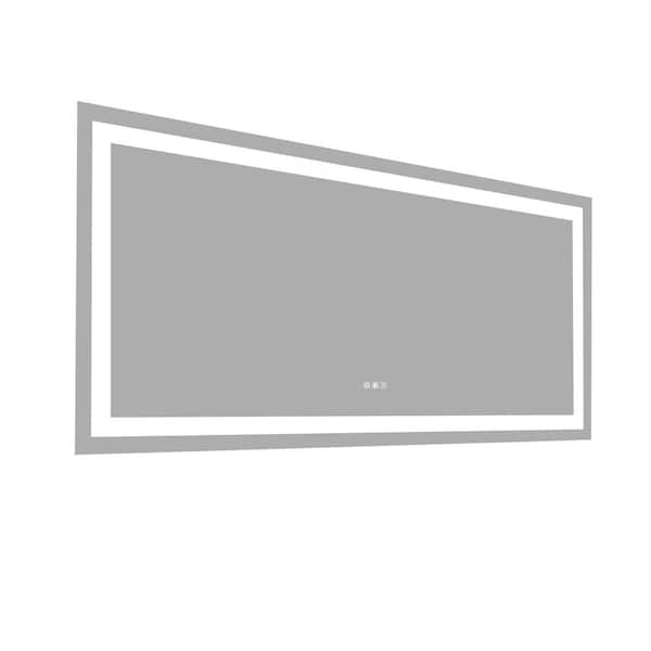 Unbranded Dimmable LED 60 in. W x 32 in. H Large Rectangular Frameless Anti-Fog Wall Mounted Bathroom Vanity Mirror in Silver