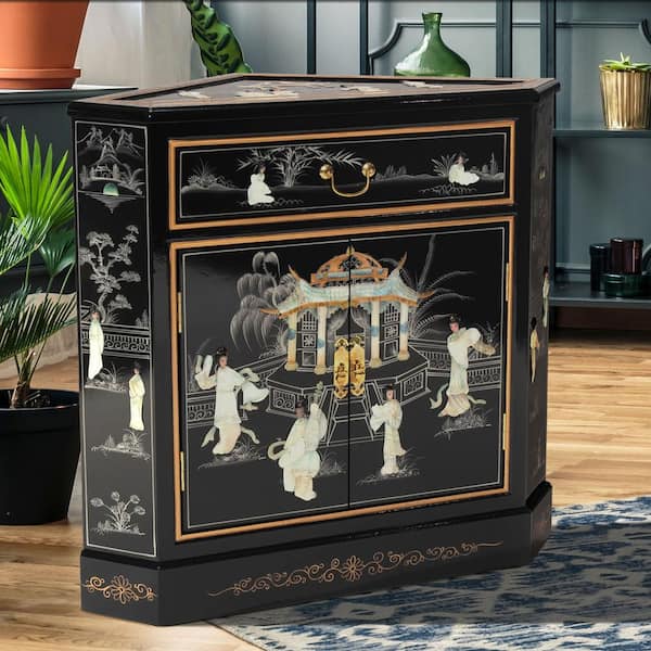 Black Lacquer Corner Cabinet - Royal Ladies