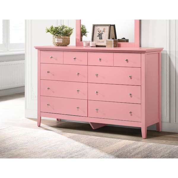 AndMakers Hammond 10-Drawer Pink Double Dresser (39 in. x 58 in. x 