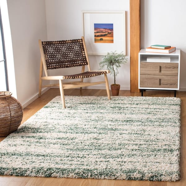 Hudson Shag Ivory/Green 5 ft. x 5 ft. Marble Square Area Rug