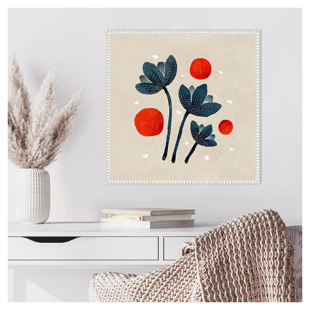 Blue Flowers II Abstract Canvas Art with White Floater Frame
