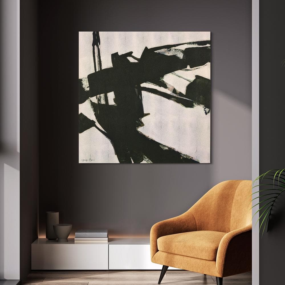 Bold Abstraction Black and White Art on Gold Shagreen Canvas Set
