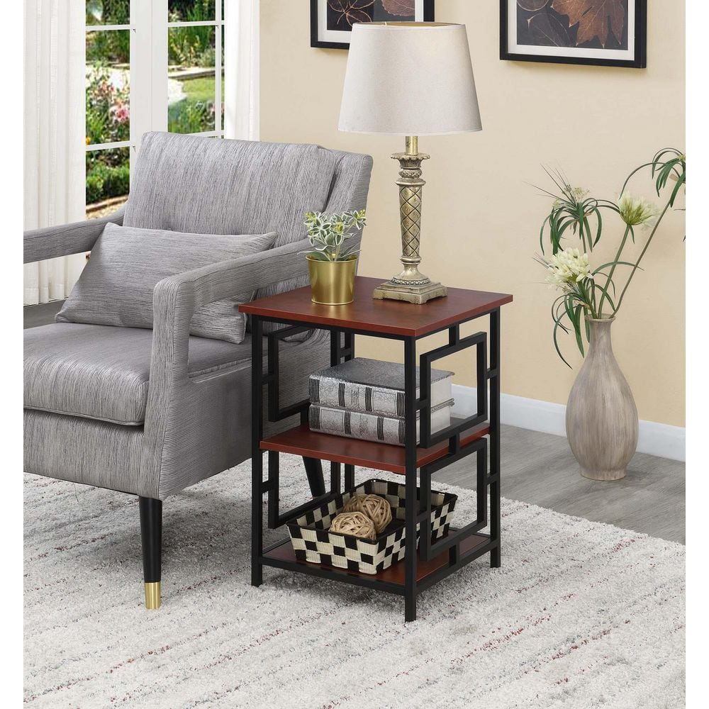 Cherry & Black Square Metal and Wood End Table 16"