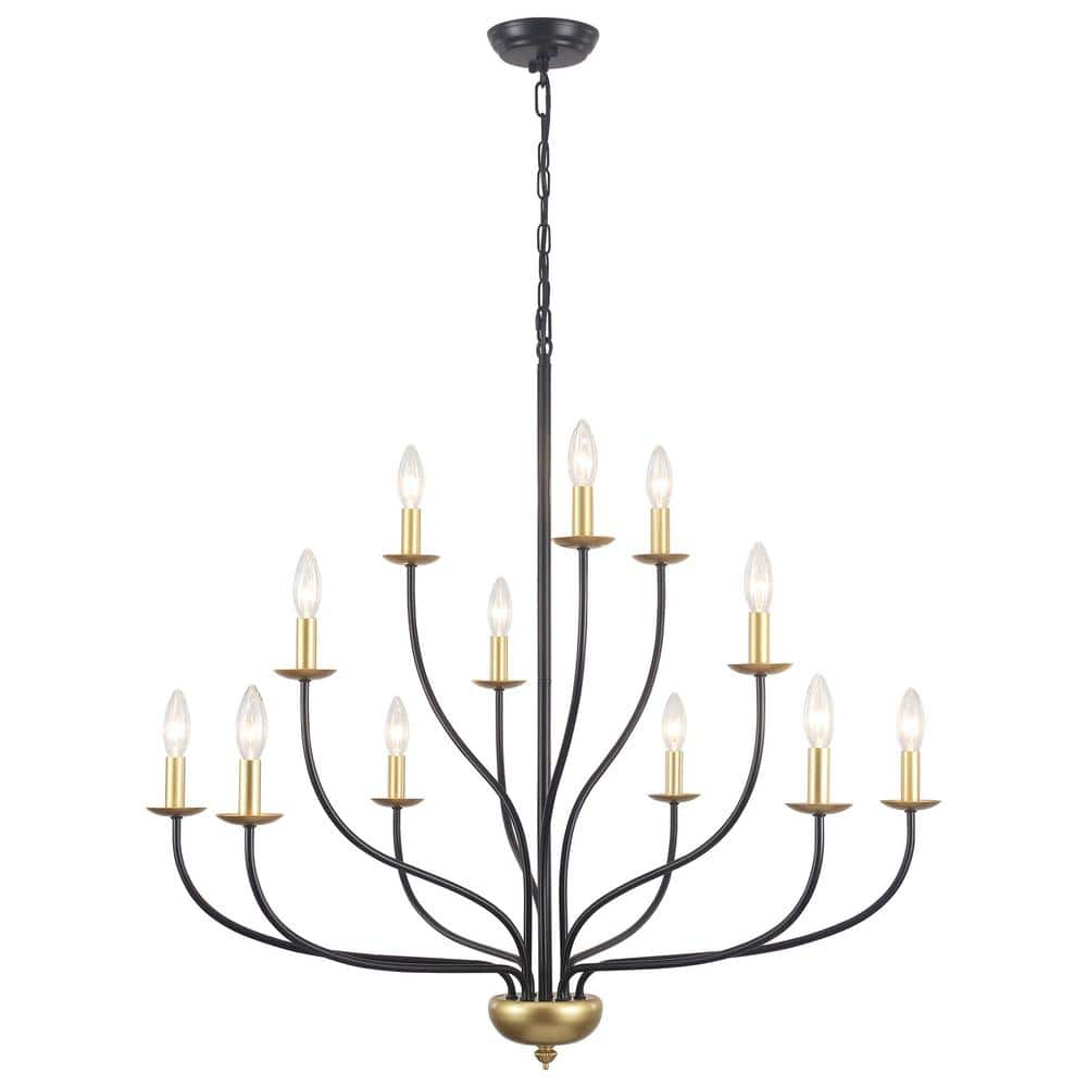 12-Light 3-Tier Black/Gold Dimmable Classic / Traditional Chandelier Kitchen Island with no bulbs included price history on PriceWatchPro