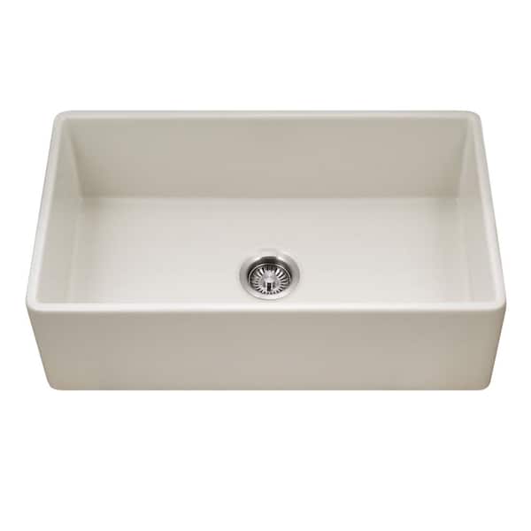 HOUZER Platus Biscuit Fireclay 33 in. Single Bowl Farmhouse Apron Front Kitchen Sink