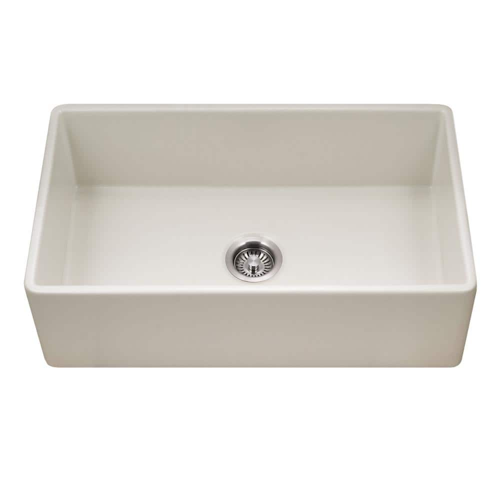 HOUZER Platus 33 in. Biscuit Fireclay Apron Front Farmhouse Single Bowl Kitchen Sink - PTG-4318 BQ