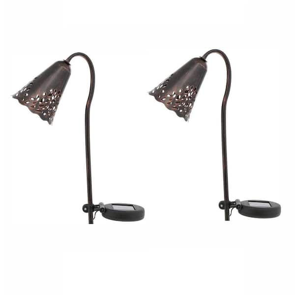 Hampton Bay Bronze Down Casting Integrated LED Outdoor Solar Path Light with Cutout Pattern (2-Pack)