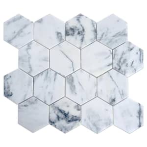Natural White 12.01 in. x 10.44 in. Hexagon Polished Marble Mosaic Tile (8.8 sq. ft./Case)