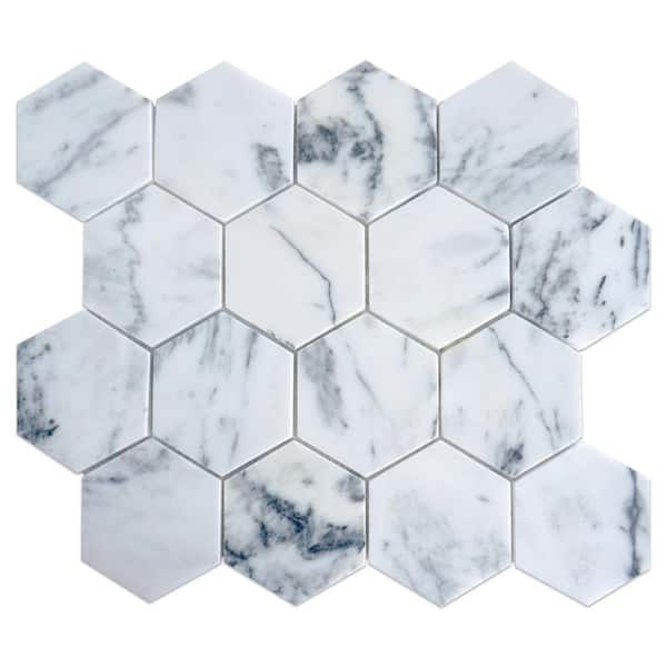 MOLOVO Natural White 12.01 in. x 10.44 in. Hexagon Polished Marble Mosaic Tile (8.8 sq. ft./Case)