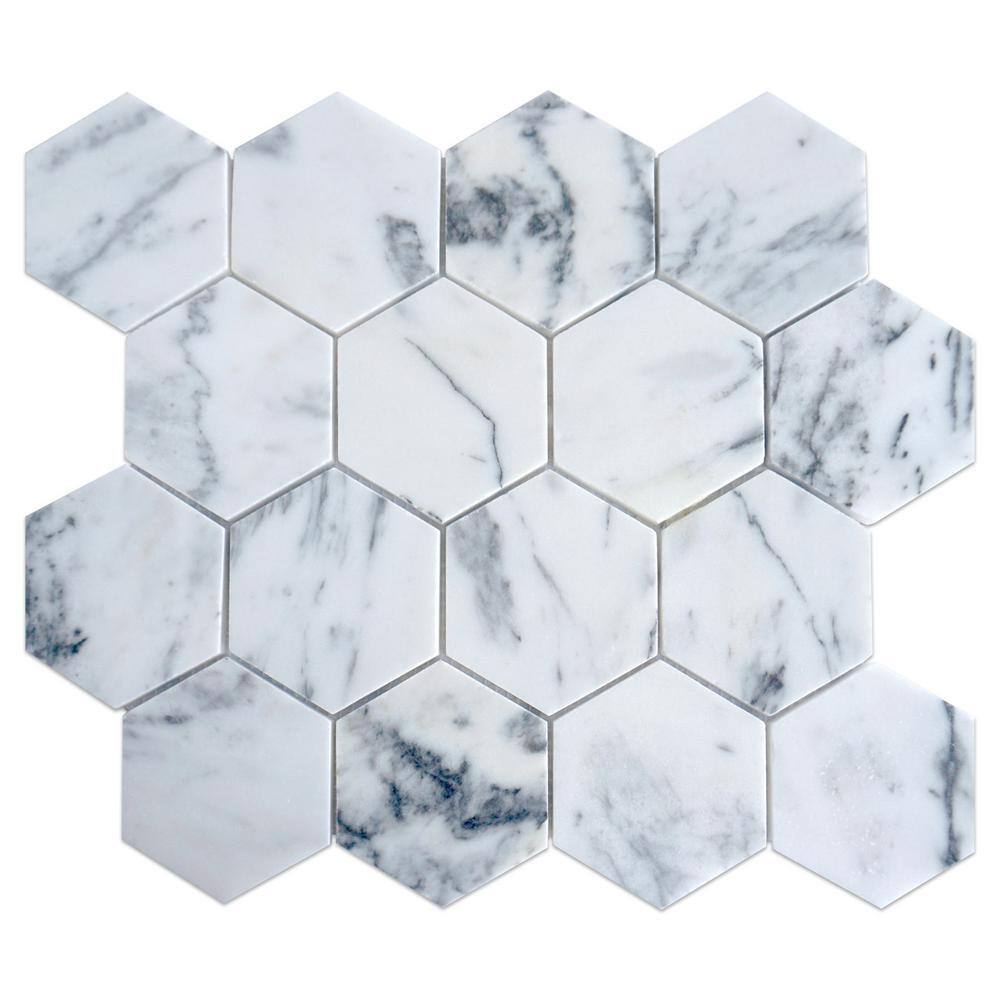 Natural White 12.01 in. x 10.44 Honeycomb Polished Marble Mosaic Tile Sample price history on PriceWatchPro