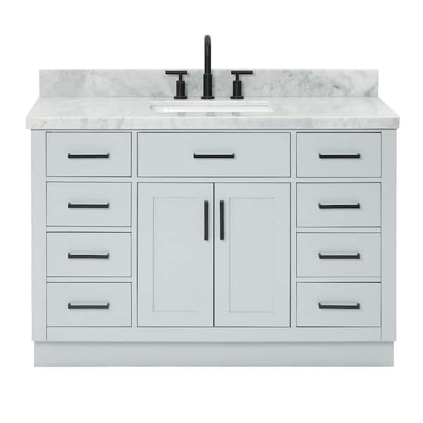 Hepburn 48 in. W x 22 in. D x 36 in. H Bath Vanity in Gray with Carrara Marble Vanity Top in White with White Basin