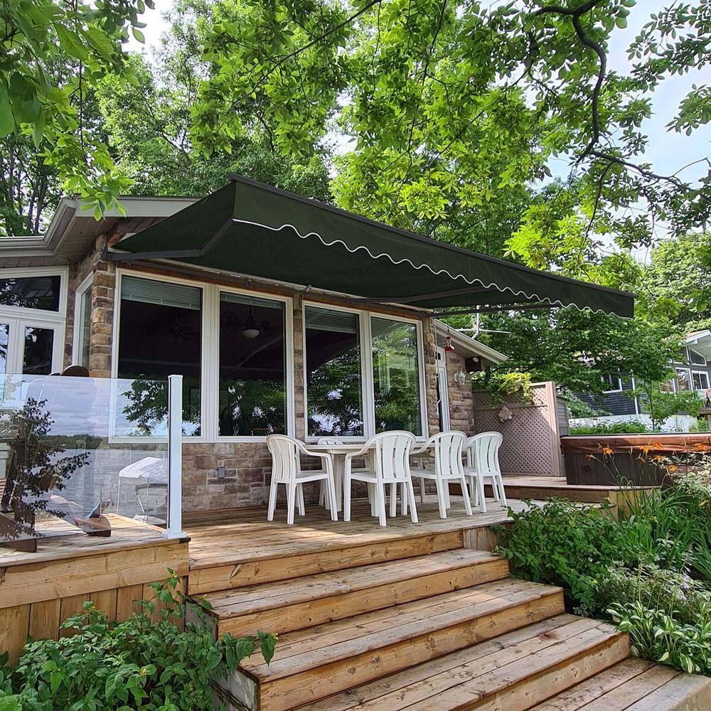 Forest Green Motorized Retractable Awning with Black Frame, 20x10