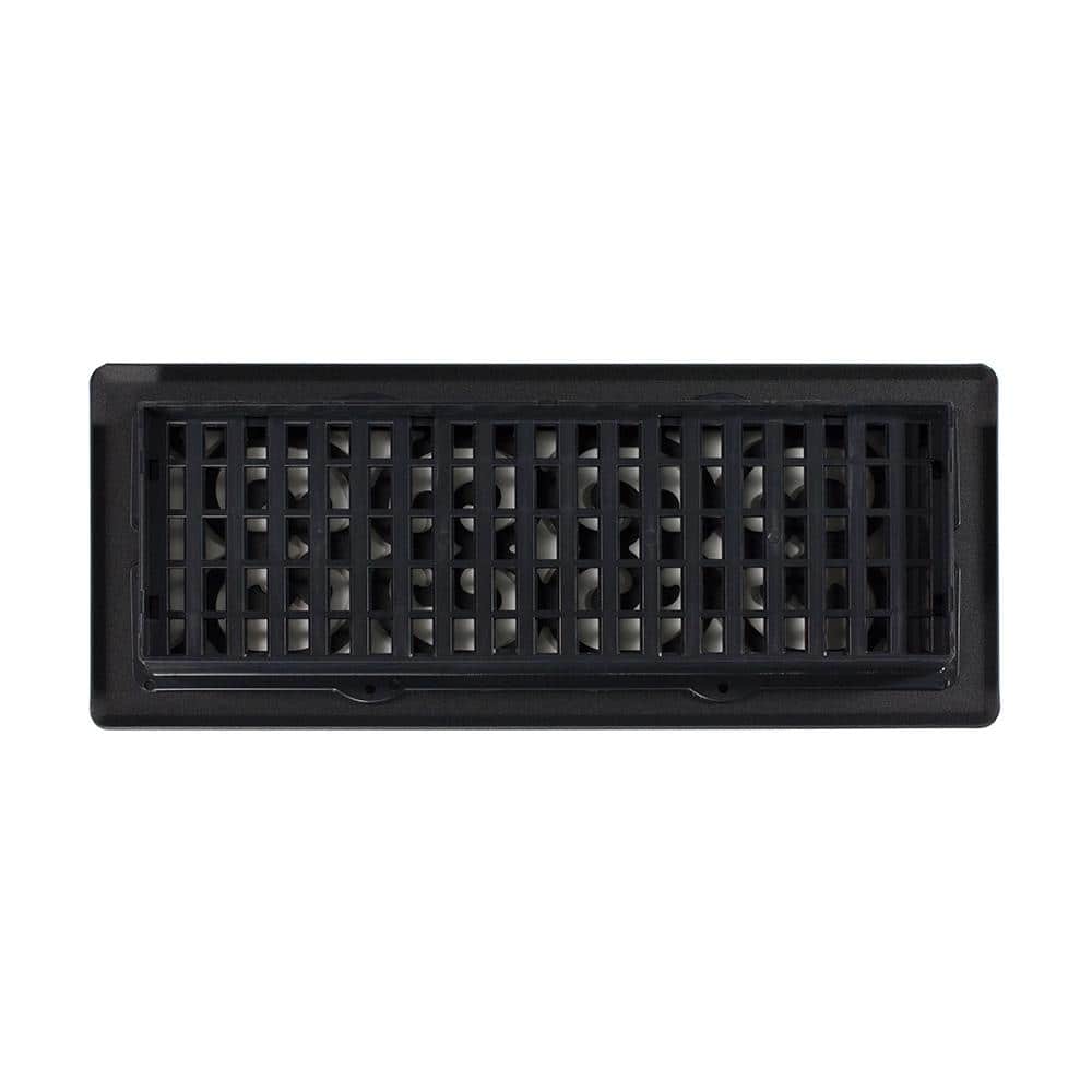 Textured Black Steel Scroll Design Floor Register, 4x12 Inches