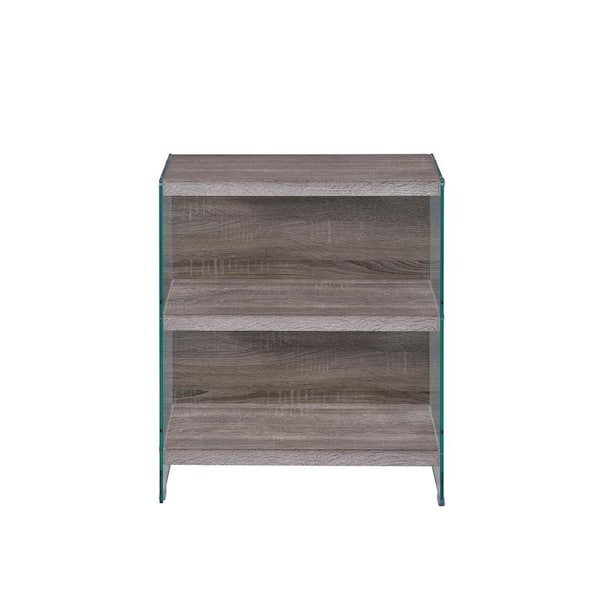 Acme Furniture 30 in. Gray Oak/Clear Glass 3-shelf Standard Bookcase with Storage