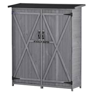 55 in. W x 20 in. D x 63.8 in. H Gray Wood Outdoor Storage Cabinet, Double Lockable Doors