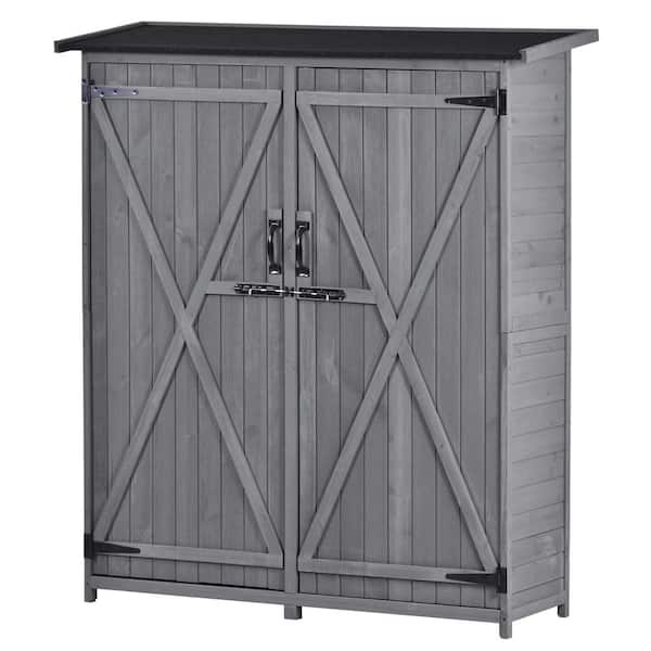 WELLFOR 55 in. W x 20 in. D x 63.8 in. H Gray Wood Outdoor Storage Cabinet, Double Lockable Doors