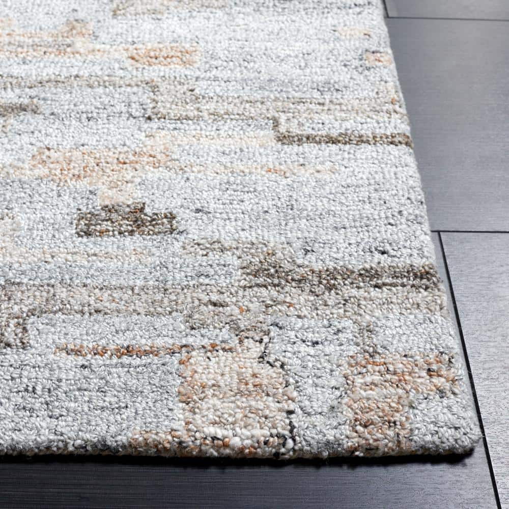 Gray Abstract Handmade Tufted Wool and Cotton 4' x 6' Rug