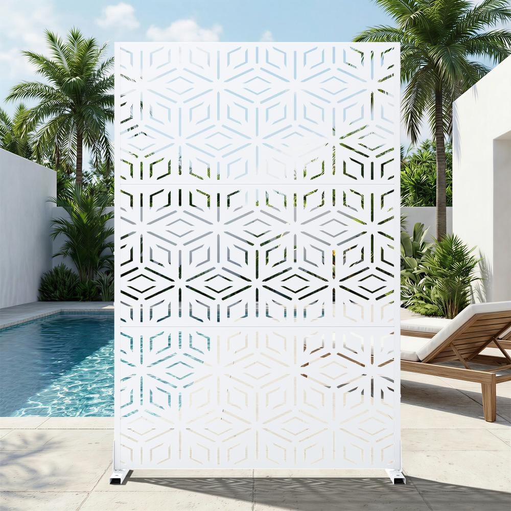 47 in. W x 72 in. H White Galvanized Steel Freestanding Rhombus Floral Cut Garden Privacy Screen (1-Pack) price history on PriceWatchPro