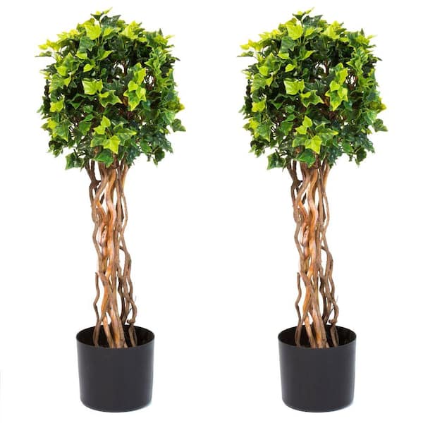 Pure Garden 30 in. Artificial English Ivy Single Ball Topiary Tree (2-Pack)