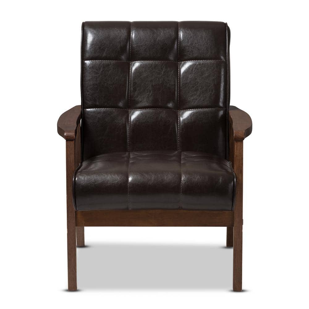 Sleek Mid-Century Brown Faux Leather Accent Chair