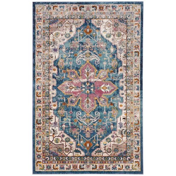 SAFAVIEH Aria Blue/Cream 4 ft. x 6 ft. Border Distressed Floral Area Rug