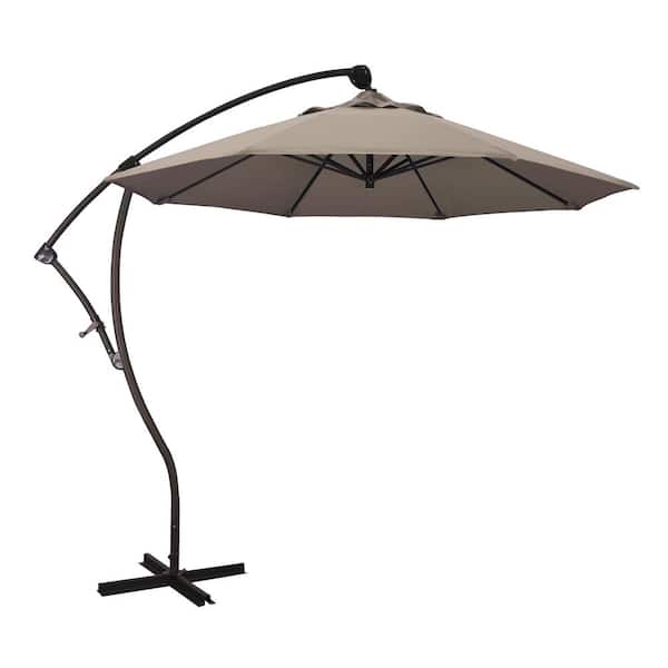 California Umbrella 9 ft. Bronze Aluminum Cantilever Patio Umbrella with Crank Open 360 Rotation in Taupe Sunbrella