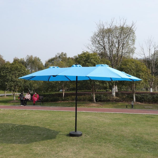 15 ft. Steel Double-Side Rectangular Patio Umbrella in Blue