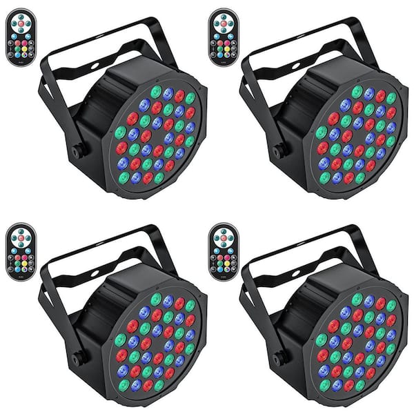 1080 Lumen Black LED Floodlight with Remote Control, Sound Activated Stage Uplight for Party, Wedding (4-Pack)