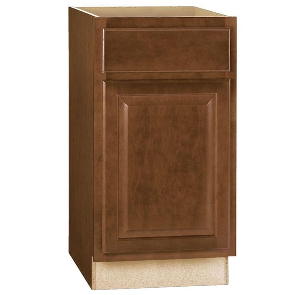 Hampton Bay Hampton 18 in. W x 24 in. D x 34.5 in. H Assembled Base Kitchen Cabinet in Cognac with Ball-Bearing Drawer Glides