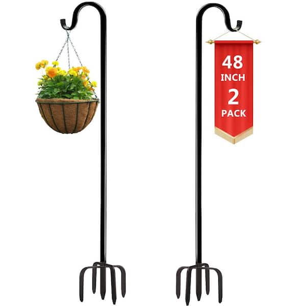48 in. Metal Shepherds Hooks for Outdoor, Bird Feeder Pole for Outside with  5 Base Prongs (2-Pack)