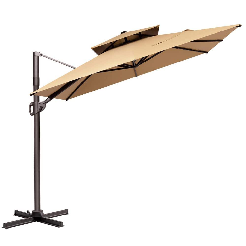 11 ft. x 9 ft. Aluminum Outdoor Cantilever Umbrella Patio Umbrella Fade-Resistant Canopy in Tan Brown with Cross Stand price history on PriceWatchPro