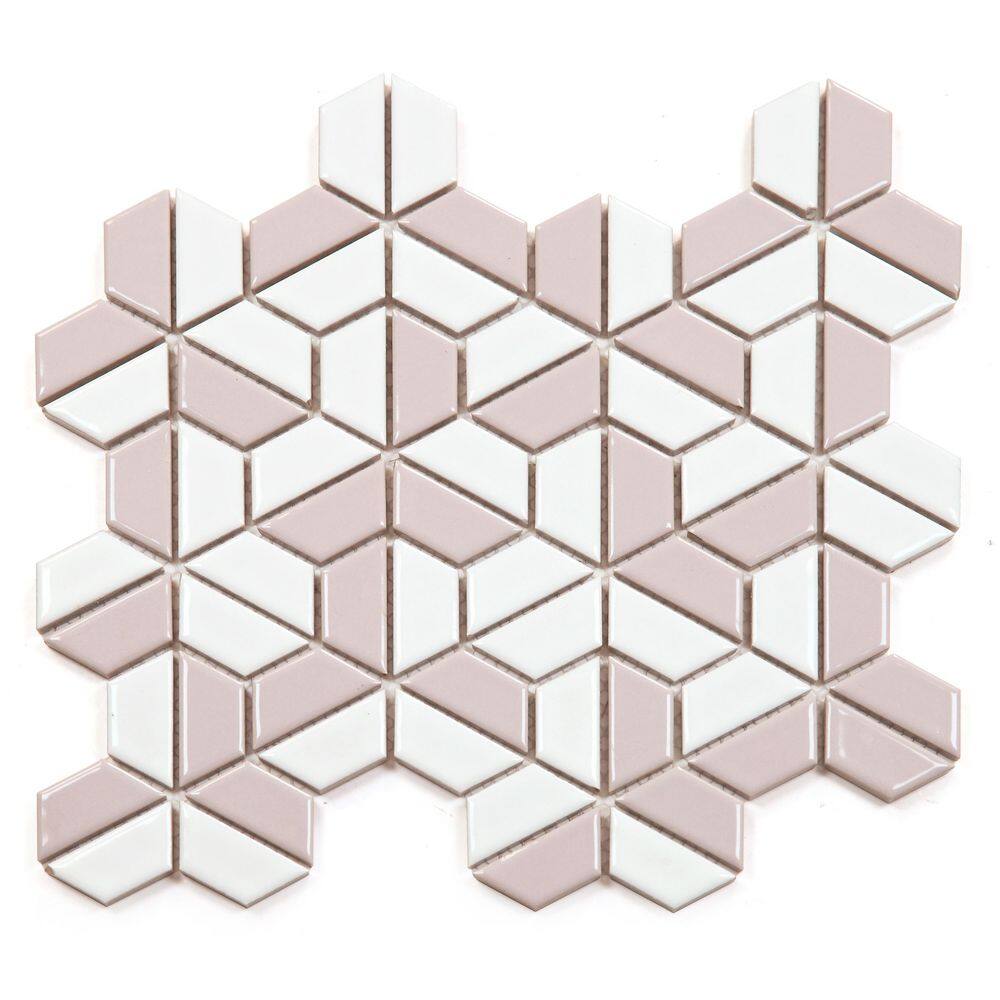 Modern Hex 12 in. X 12 in. Glossy Blush & White Glass Wall Mosaic Tile(10 sq. ft. /Case) price history on PriceWatchPro