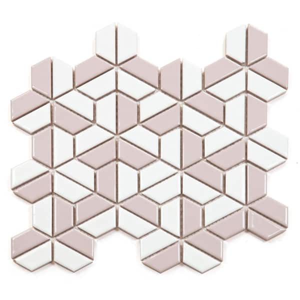 Modern Hex 12 in. X 12 in. Glossy Blush & White Glass Wall Mosaic Tile(10 sq. ft. /Case)