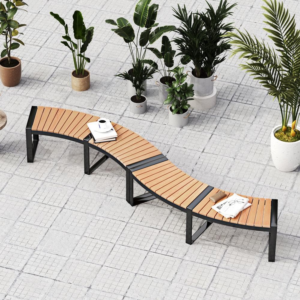 57-1/2 in. L 2-Person Black Metal Outdoor Bench, 800 lbs Weight Capacity, Curved Acacia Wood Seat price history on PriceWatchPro