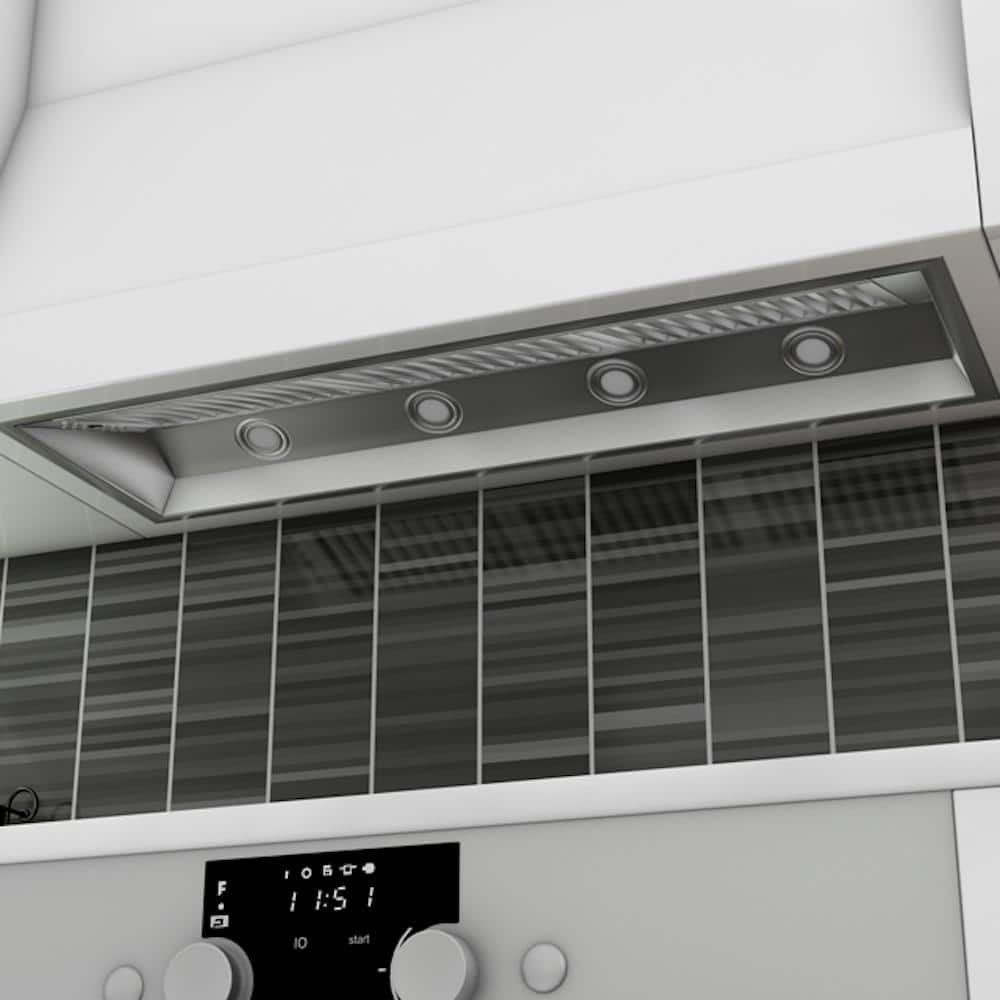 46-Inch Brushed Stainless Steel Range Hood Insert with LED Lighting