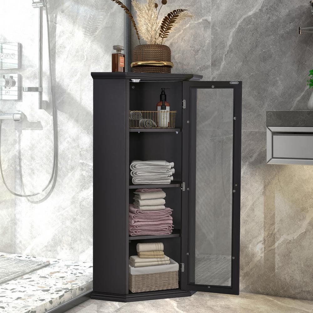 16.54 in. W x 16.54 in. D x42.32 in. H Black Brown MDF Freestanding Linen C