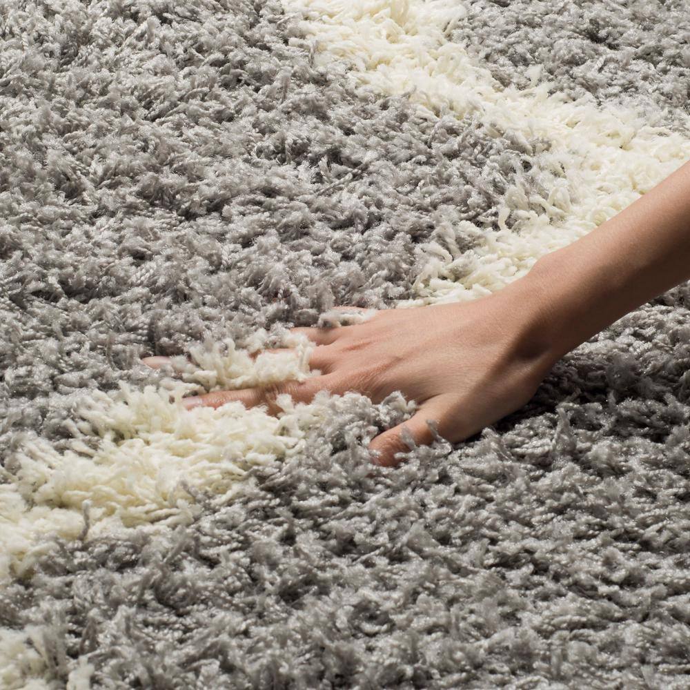 Grey and Ivory High Pile Shag Area Rug, 10' x 14'